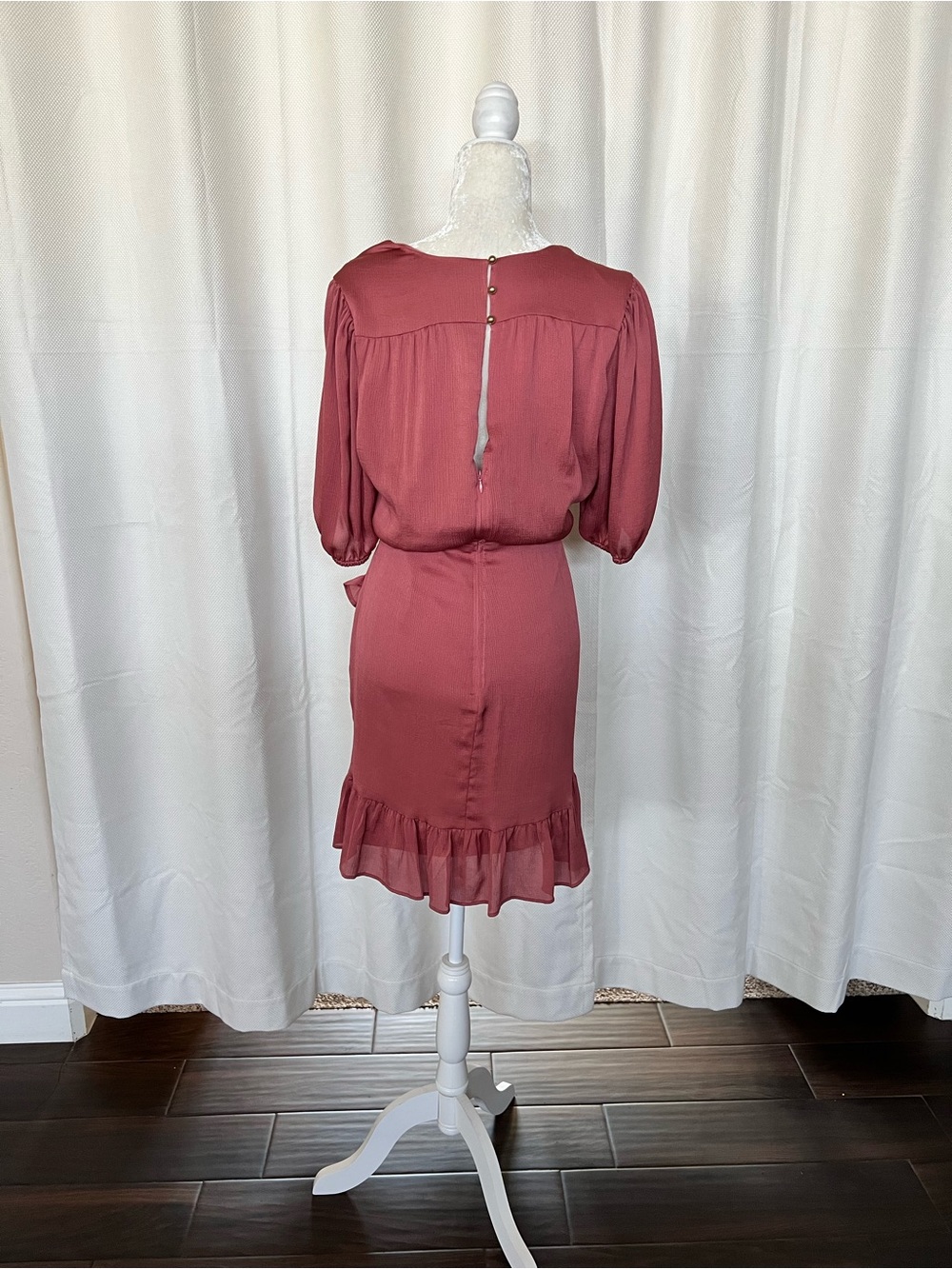 Rust Pink Wrap Ruffle Dress - Picture 4 of 6